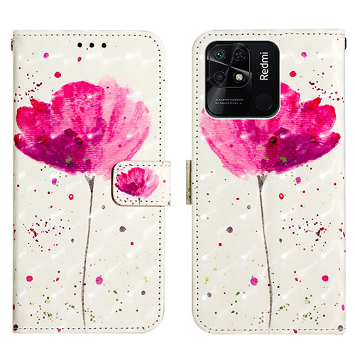 Leather Case Stands Fashionable Pattern Flip Cover Holder Y03B for Xiaomi Redmi 10 India Pink