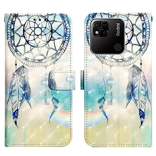 Leather Case Stands Fashionable Pattern Flip Cover Holder Y03B for Xiaomi Redmi 9C NFC Cyan