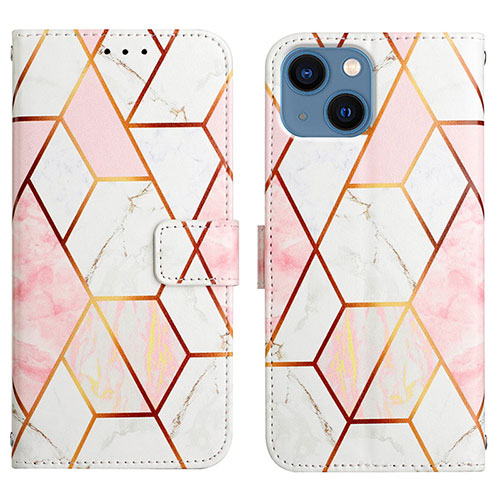 Leather Case Stands Fashionable Pattern Flip Cover Holder Y04B for Apple iPhone 15 White