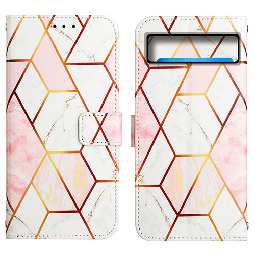 Leather Case Stands Fashionable Pattern Flip Cover Holder Y04B for Google Pixel 8 Pro 5G White