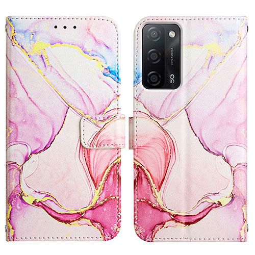 Leather Case Stands Fashionable Pattern Flip Cover Holder Y04B for Oppo A53s 5G Pink