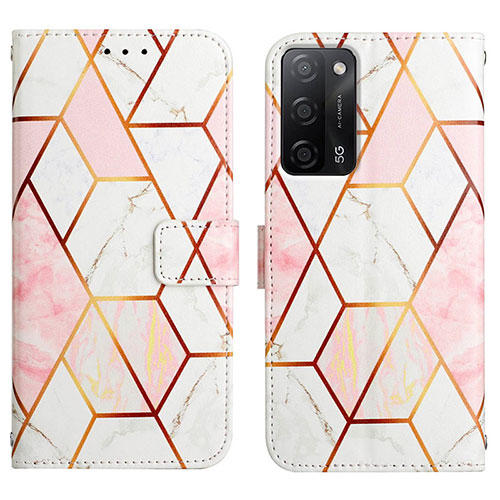 Leather Case Stands Fashionable Pattern Flip Cover Holder Y04B for Oppo A53s 5G White