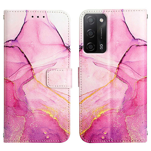 Leather Case Stands Fashionable Pattern Flip Cover Holder Y04B for Oppo A55 5G Hot Pink