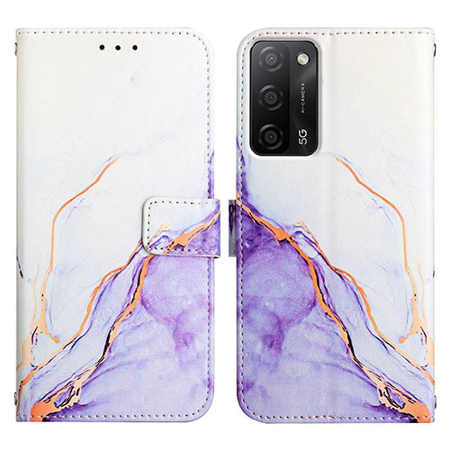 Leather Case Stands Fashionable Pattern Flip Cover Holder Y04B for Oppo A55 5G Purple