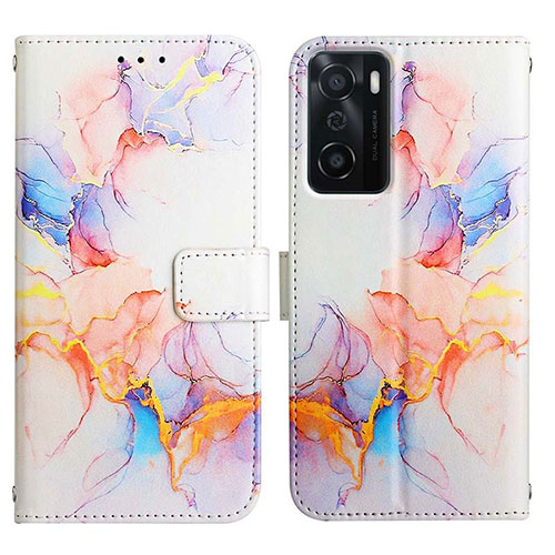 Leather Case Stands Fashionable Pattern Flip Cover Holder Y04B for Oppo A55S 5G Blue