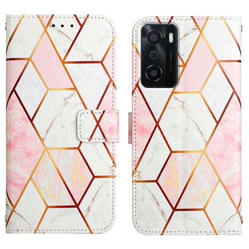 Leather Case Stands Fashionable Pattern Flip Cover Holder Y04B for Oppo A55S 5G White