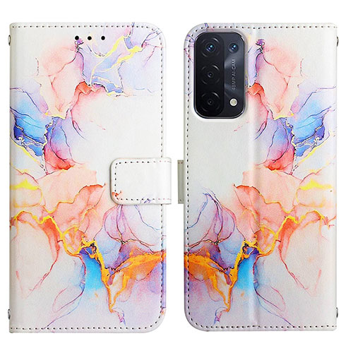 Leather Case Stands Fashionable Pattern Flip Cover Holder Y04B for Oppo A74 5G Blue