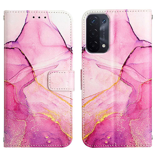 Leather Case Stands Fashionable Pattern Flip Cover Holder Y04B for Oppo A74 5G Hot Pink