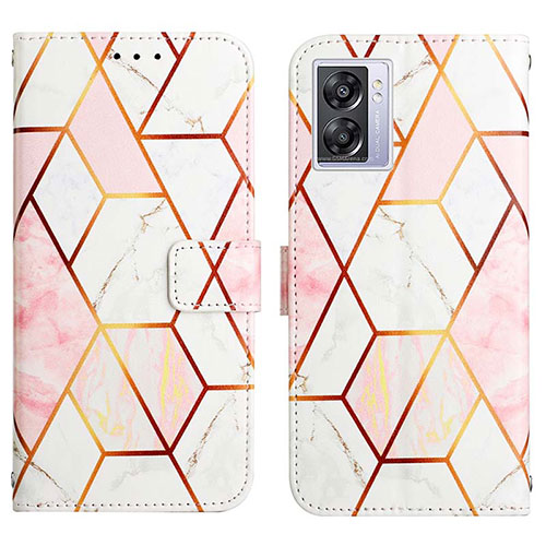 Leather Case Stands Fashionable Pattern Flip Cover Holder Y04B for Oppo A77 5G White