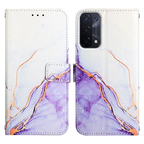 Leather Case Stands Fashionable Pattern Flip Cover Holder Y04B for Oppo A93 5G Purple