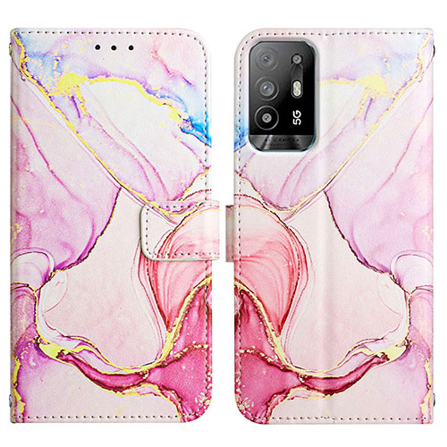 Leather Case Stands Fashionable Pattern Flip Cover Holder Y04B for Oppo A94 5G Pink