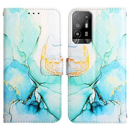 Leather Case Stands Fashionable Pattern Flip Cover Holder Y04B for Oppo F19 Pro+ Plus 5G Green