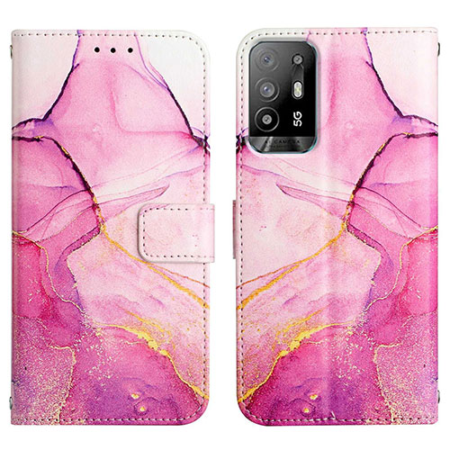 Leather Case Stands Fashionable Pattern Flip Cover Holder Y04B for Oppo F19 Pro+ Plus 5G Hot Pink