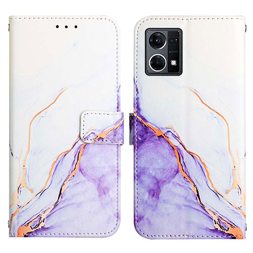 Leather Case Stands Fashionable Pattern Flip Cover Holder Y04B for Oppo F21 Pro 4G Purple