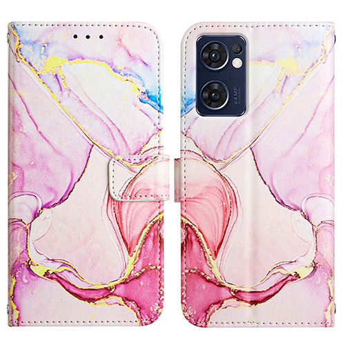 Leather Case Stands Fashionable Pattern Flip Cover Holder Y04B for Oppo Find X5 Lite 5G Pink