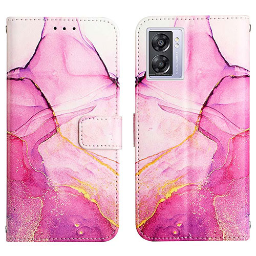 Leather Case Stands Fashionable Pattern Flip Cover Holder Y04B for Oppo K10 5G India Hot Pink