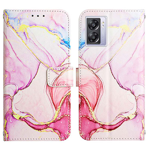 Leather Case Stands Fashionable Pattern Flip Cover Holder Y04B for Oppo K10 5G India Pink