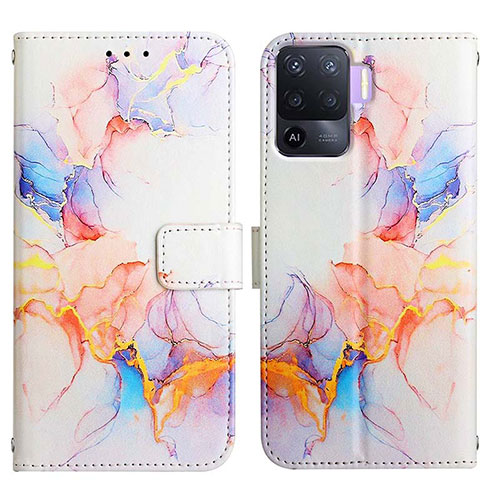 Leather Case Stands Fashionable Pattern Flip Cover Holder Y04B for Oppo Reno5 F Blue