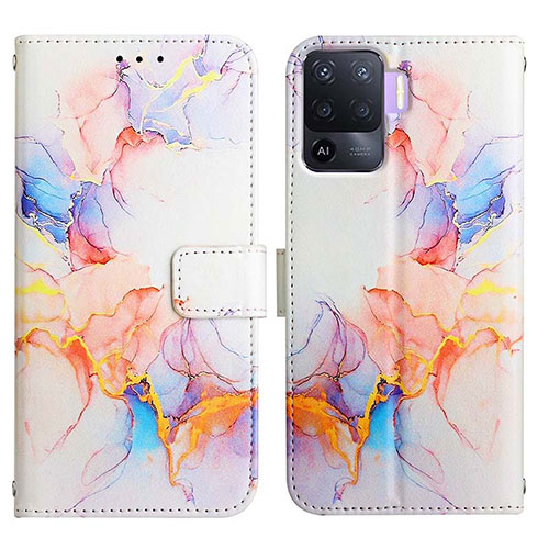 Leather Case Stands Fashionable Pattern Flip Cover Holder Y04B for Oppo Reno5 Lite Blue