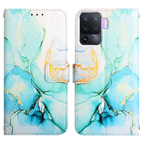 Leather Case Stands Fashionable Pattern Flip Cover Holder Y04B for Oppo Reno5 Lite Green