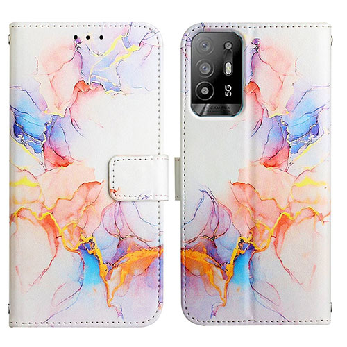 Leather Case Stands Fashionable Pattern Flip Cover Holder Y04B for Oppo Reno5 Z 5G Blue