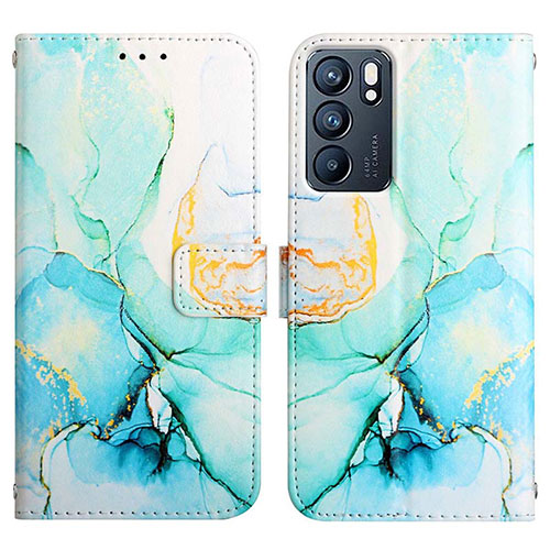 Leather Case Stands Fashionable Pattern Flip Cover Holder Y04B for Oppo Reno6 5G Green