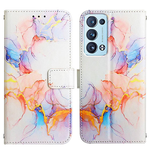 Leather Case Stands Fashionable Pattern Flip Cover Holder Y04B for Oppo Reno6 Pro 5G Blue