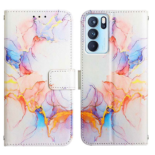 Leather Case Stands Fashionable Pattern Flip Cover Holder Y04B for Oppo Reno6 Pro 5G India Blue