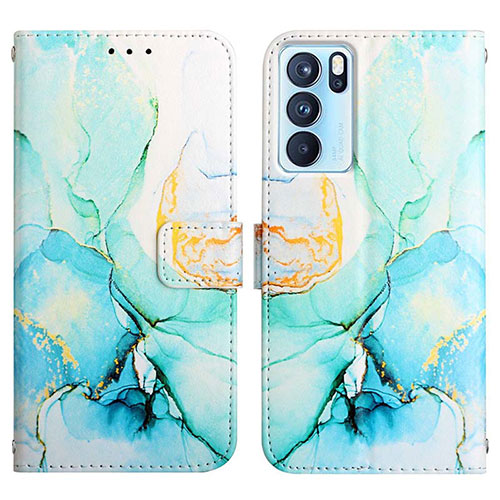 Leather Case Stands Fashionable Pattern Flip Cover Holder Y04B for Oppo Reno6 Pro 5G India Green