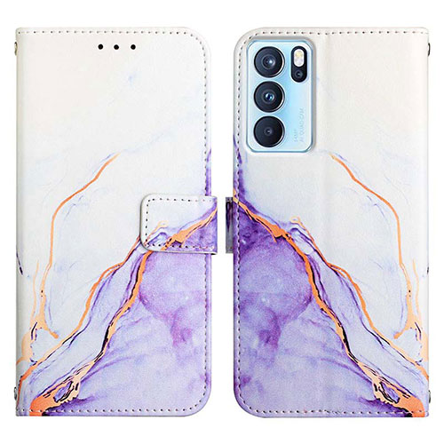 Leather Case Stands Fashionable Pattern Flip Cover Holder Y04B for Oppo Reno6 Pro 5G India Purple