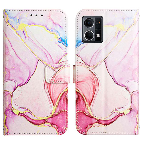 Leather Case Stands Fashionable Pattern Flip Cover Holder Y04B for Oppo Reno8 4G Pink