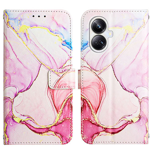 Leather Case Stands Fashionable Pattern Flip Cover Holder Y04B for Realme 10 Pro+ Plus 5G Pink