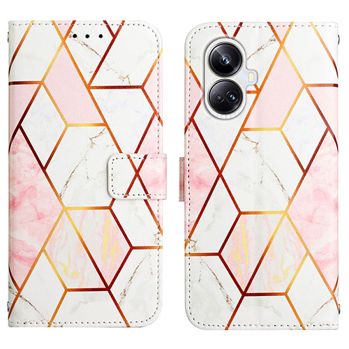 Leather Case Stands Fashionable Pattern Flip Cover Holder Y04B for Realme 10 Pro+ Plus 5G White