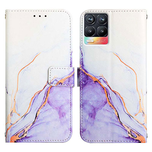 Leather Case Stands Fashionable Pattern Flip Cover Holder Y04B for Realme 8 Pro Purple