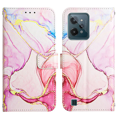 Leather Case Stands Fashionable Pattern Flip Cover Holder Y04B for Realme C31 Pink