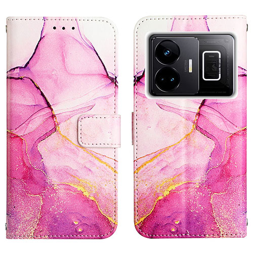 Leather Case Stands Fashionable Pattern Flip Cover Holder Y04B for Realme GT Neo5 5G Hot Pink