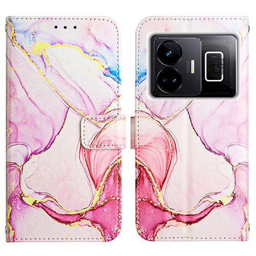 Leather Case Stands Fashionable Pattern Flip Cover Holder Y04B for Realme GT Neo5 5G Pink