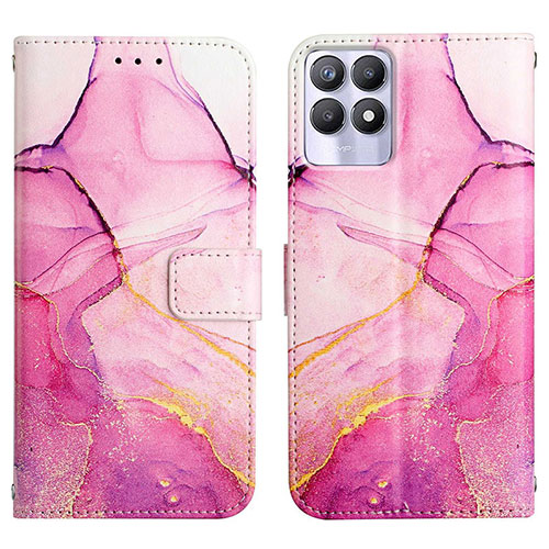 Leather Case Stands Fashionable Pattern Flip Cover Holder Y04B for Realme Narzo 50 4G Hot Pink