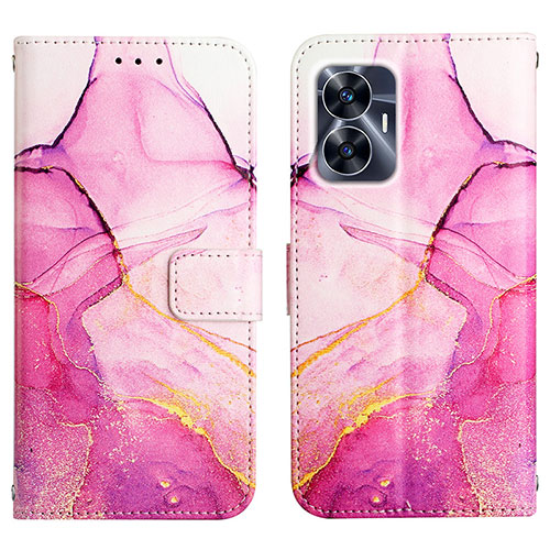 Leather Case Stands Fashionable Pattern Flip Cover Holder Y04B for Realme Narzo N55 Hot Pink