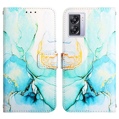 Leather Case Stands Fashionable Pattern Flip Cover Holder Y04B for Realme Q5i 5G Green