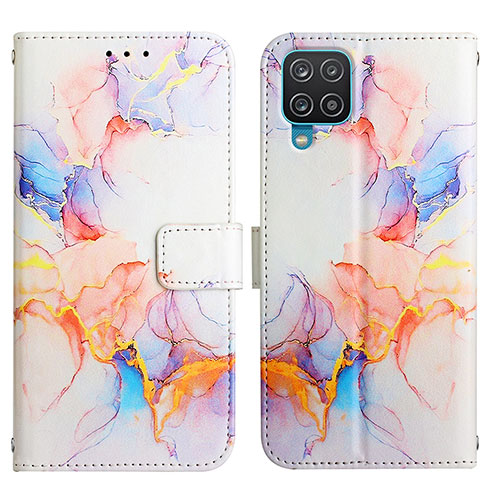 Leather Case Stands Fashionable Pattern Flip Cover Holder Y04B for Samsung Galaxy A12 Blue