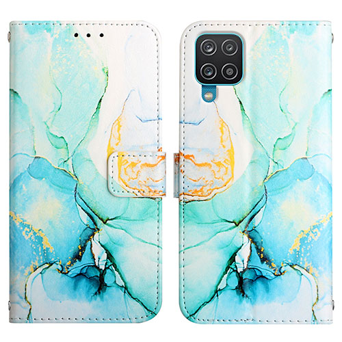 Leather Case Stands Fashionable Pattern Flip Cover Holder Y04B for Samsung Galaxy A12 Green