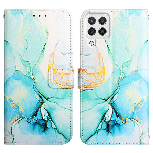 Leather Case Stands Fashionable Pattern Flip Cover Holder Y04B for Samsung Galaxy A22 4G Green