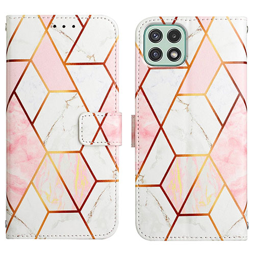 Leather Case Stands Fashionable Pattern Flip Cover Holder Y04B for Samsung Galaxy A22 5G White