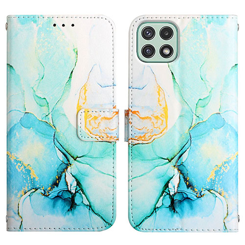 Leather Case Stands Fashionable Pattern Flip Cover Holder Y04B for Samsung Galaxy A22s 5G Green