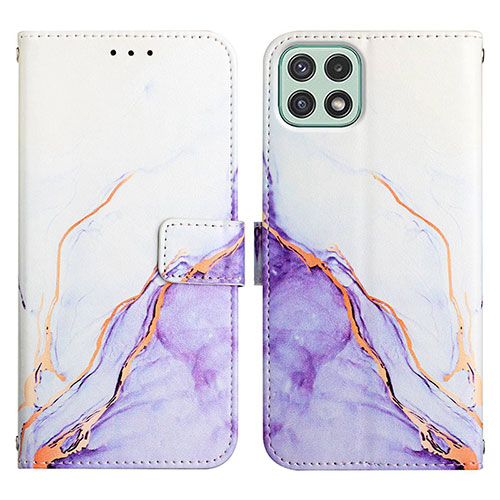 Leather Case Stands Fashionable Pattern Flip Cover Holder Y04B for Samsung Galaxy A22s 5G Purple