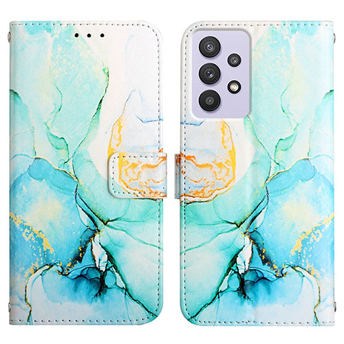 Leather Case Stands Fashionable Pattern Flip Cover Holder Y04B for Samsung Galaxy A32 5G Green