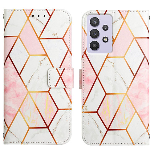 Leather Case Stands Fashionable Pattern Flip Cover Holder Y04B for Samsung Galaxy A32 5G White