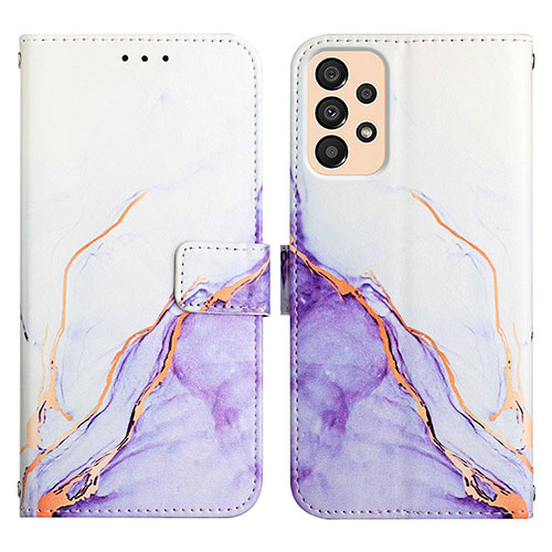 Leather Case Stands Fashionable Pattern Flip Cover Holder Y04B for Samsung Galaxy A33 5G Purple