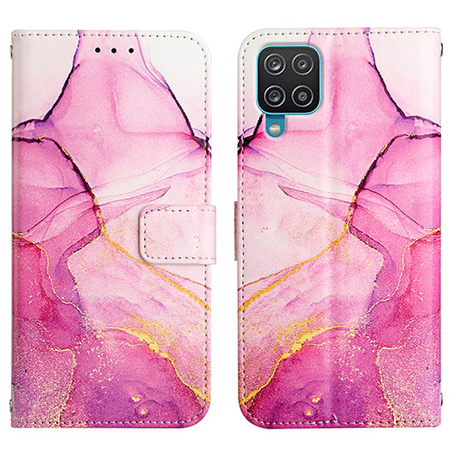 Leather Case Stands Fashionable Pattern Flip Cover Holder Y04B for Samsung Galaxy M12 Hot Pink